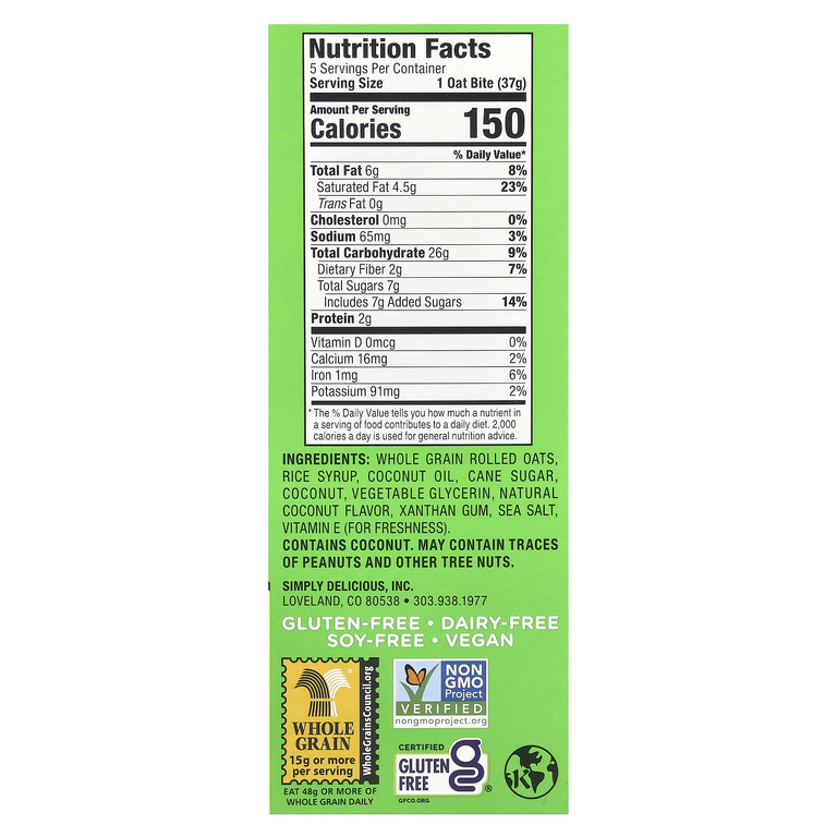 Bobo's Oat Bars, Овсяные кусочки, кокос, 5 кусочков, 37 г (1,3 унции) (Товар снят с продажи) 