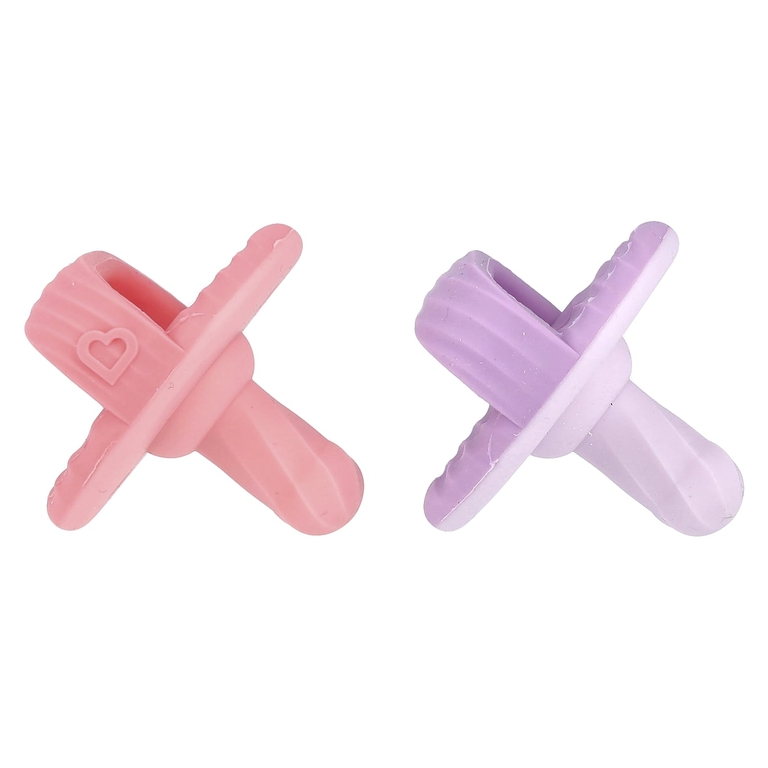 Munchkin, Sili-Soothe & Teethe ™, силиконовая соска и прорезыватель, от 3 месяцев, светло-розовый / светло-фиолетовый, 2 шт. В упаковке