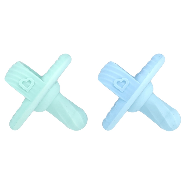 Munchkin, Sili-Soothe & Teethe ™, силиконовая соска и прорезыватель, от 3 месяцев, голубой и светло-зеленый, 2 шт.