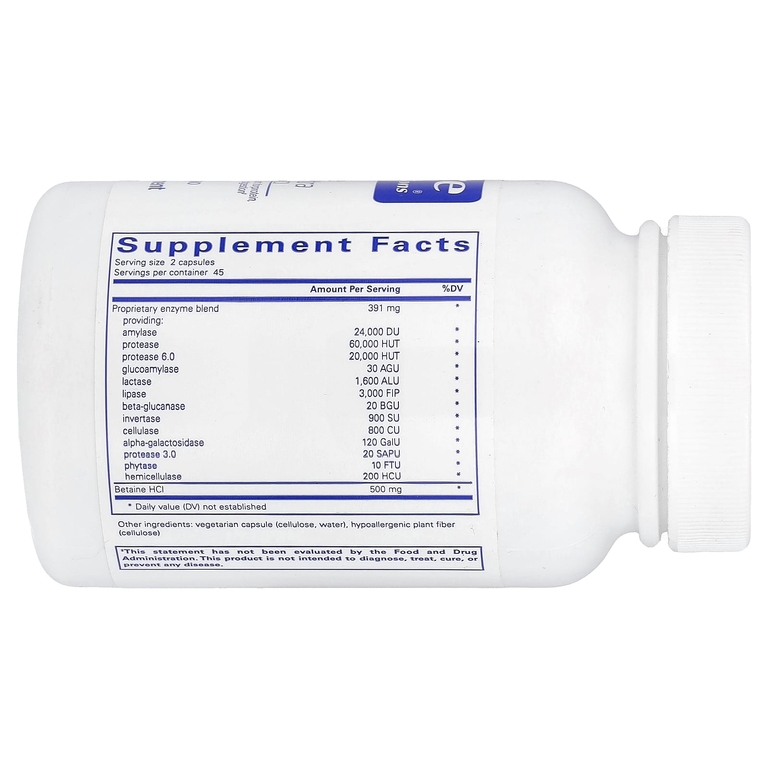 Pure Encapsulations, Пищеварительные ферменты с бетаином гидрохлоридом, 90 капсул