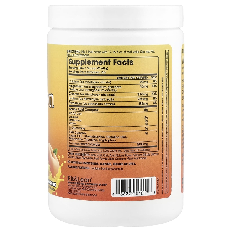 Fit & Lean, Amino Hydration, персик и манго, 350 г (12,3 унции)