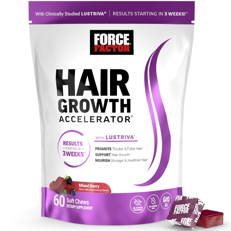 Force Factor, ускоритель роста волос, ягодное ассорти, 60 жевательных таблеток