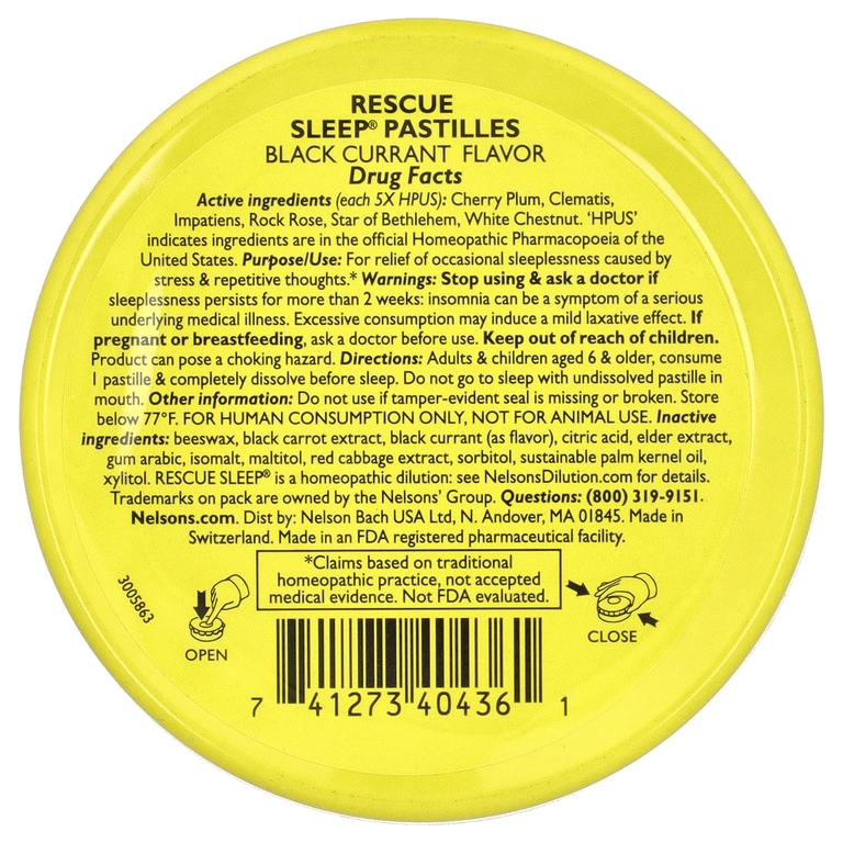 Bach, Rescue Sleep®, пастилки, со вкусом черной смородины, 35 пастилок