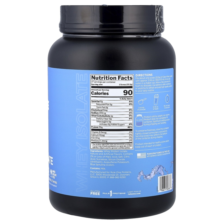Rule One Proteins, Clear Isolate ™, голубая малина, 689 г (1,52 фунта)