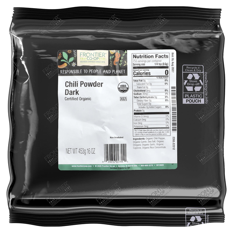 Frontier Co-op, Органический порошок чили темный, 453 г (16 унций)