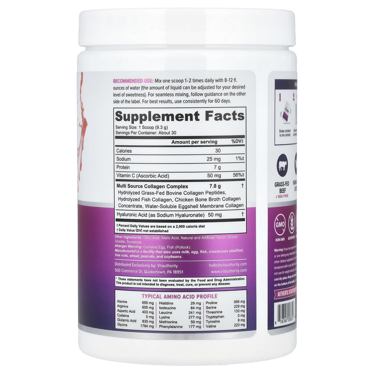 Vitauthority, Multi Collagen Protein +, клубника, 279 г (9,8 унции)