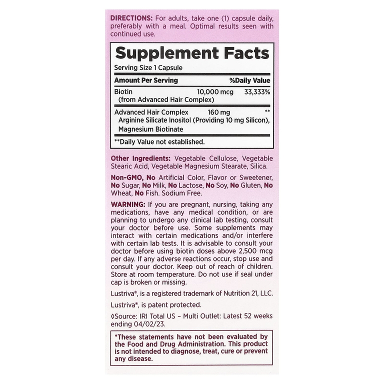 Nature's Bounty, Optimal Solutions®, для роста волос, 30 капсул