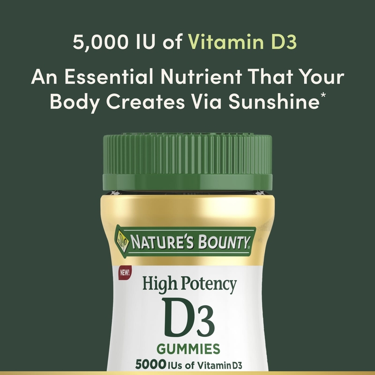 Nature's Bounty, Жевательные мармеладки с витамином D3, высокоэффективные, со вкусом клубники, 5000 МЕ, 60 жевательных таблеток