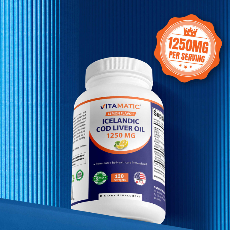 Vitamatic, жир из печени норвежской трески, лимонный вкус, 120 капсул