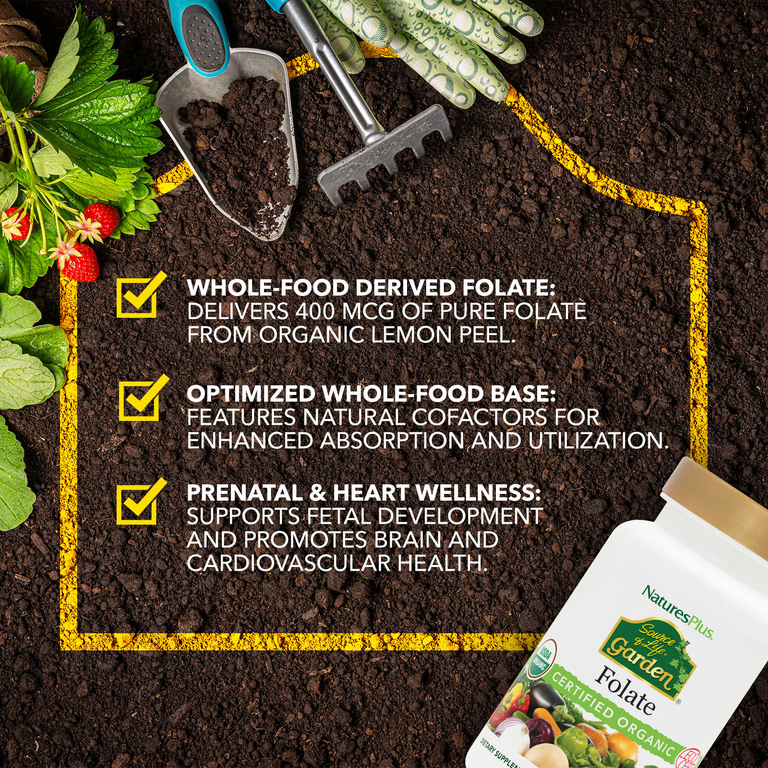 NaturesPlus, Source of Life®, Garden, фолат, 60 веганских капсул