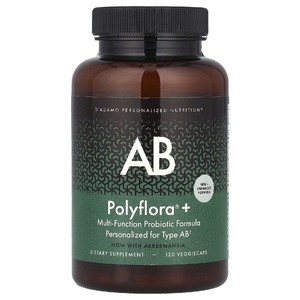 D'adamo, Polyflora® + AB, многофункциональная формула с пробиотиками, 120 растительных капсул