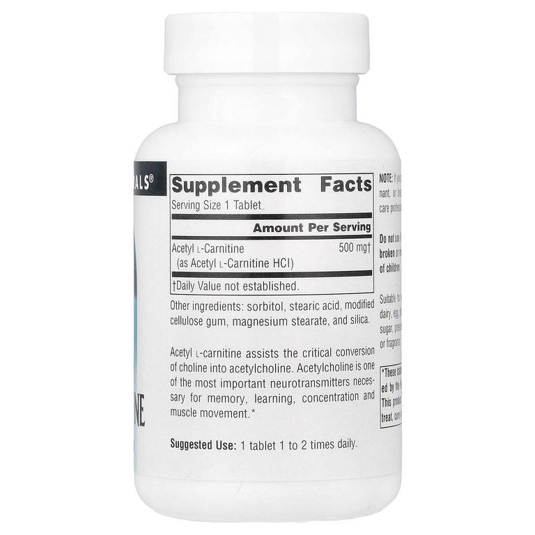 Source Naturals, ацетил-L-карнитин, 500 мг, 60 таблеток