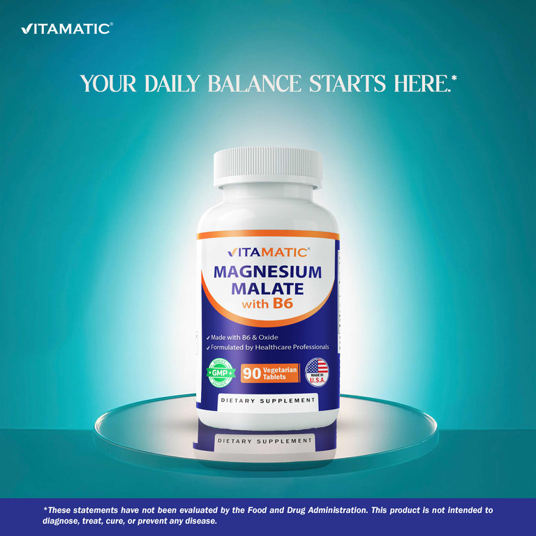 Vitamatic, малат магния с витамином B6, 90 вегетарианских таблеток