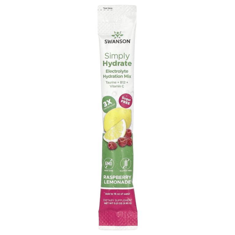 Swanson Vitamins, Simply Hydrate, смесь для гидратации электролитов, малиновый лимонад, 8 пакетиков по 5,95 г (0,21 унции) (Товар снят с продажи) 