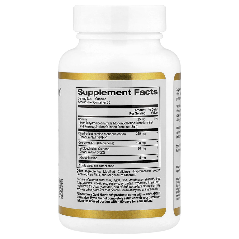 California Gold Nutrition, NMNH Complex, комплекс с коэнзимом Q10, PQQ и L-эрготионеином, 60 вегетарианских капсул
