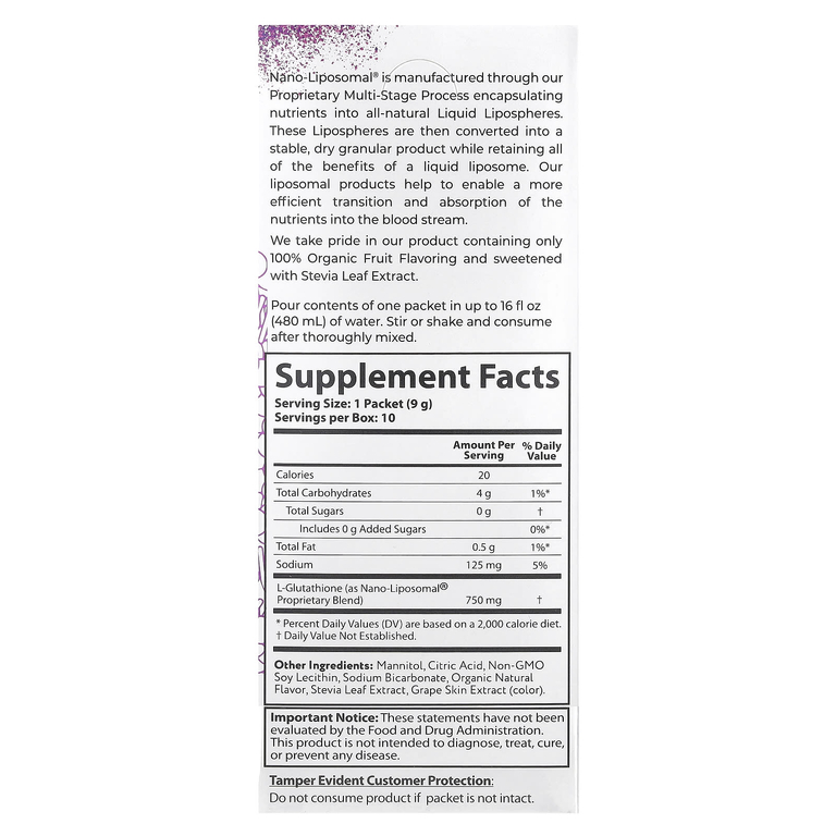 Aurora Nutrascience, Nano-Liposomal®, глутатион, смесь для липосомальных напитков, 10 пакетиков по 9 г (0,32 унции)