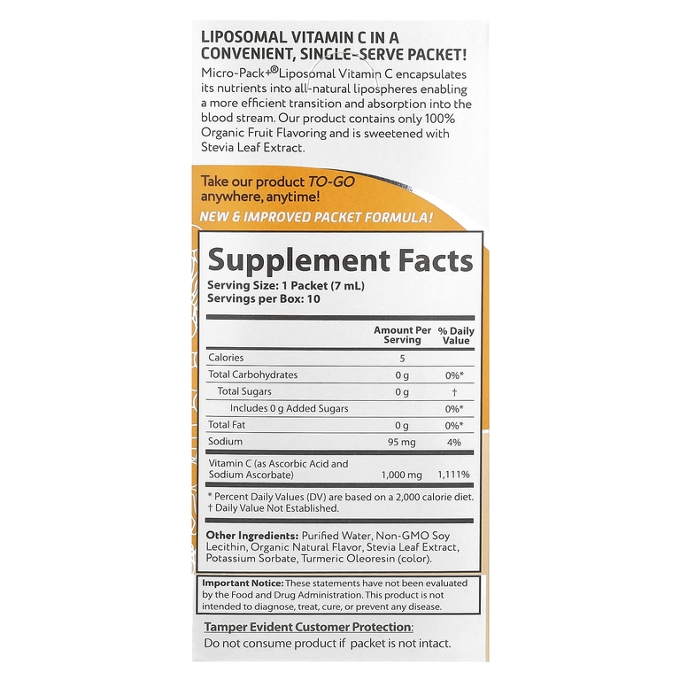 Aurora Nutrascience, Micro-Pack+®, липосомальный витамин C, 10 пакетиков по 7 мл (0,24 жидк. унции)