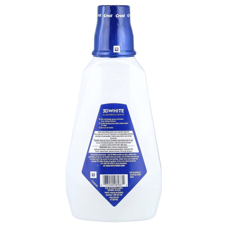 Crest, 3D White, Multi-Care Clean, отбеливающий ополаскиватель для рта, Glamorous White, сияющая мята, 946 мл (32 жидк. унции)