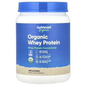 Nutricost, органический сывороточный протеин, без добавок, 454 г (1 фунт)