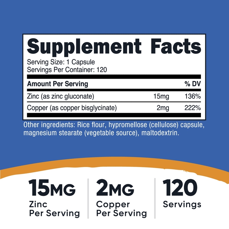 Nutricost, Цинк + медь`` 120 капсул