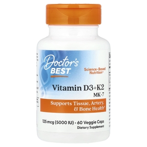 Doctor's Best, Витамин D3 + K2, МК-7, 60 растительных капсул