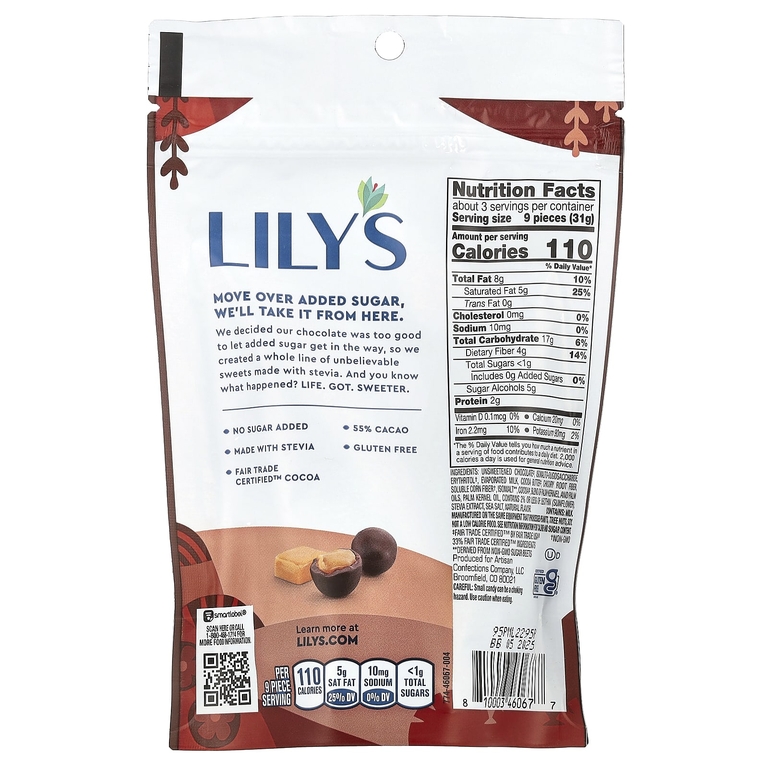 Lily's Sweets, Покрытые карамели, в стиле темного шоколада, 99 г (3,5 унции)