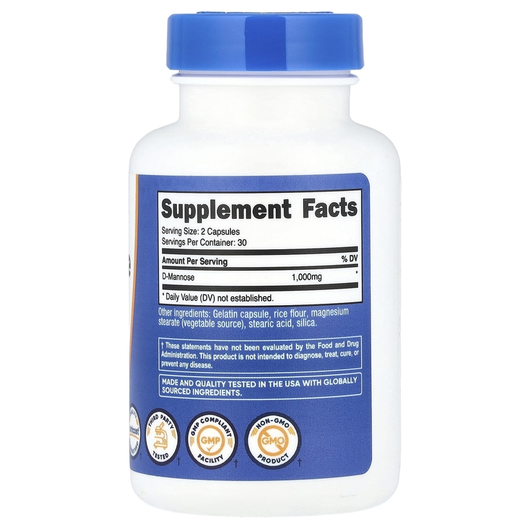 Nutricost, D-манноза, 60 капсул (500 мг на капсулу) (Товар снят с продажи) 