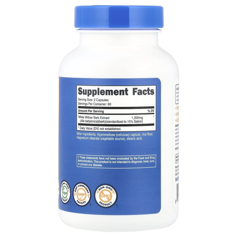 Nutricost, Кора белой ивы, 120 капсул (600 мг на капсулу)