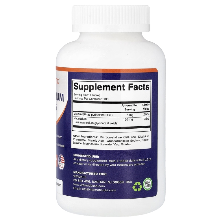 Vitamatic, магний с витамином B6, 180 вегетарианских таблеток
