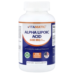 Vitamatic, альфа-липоевая кислота, 240 растительных капсул (300 мг в 1 капсуле)