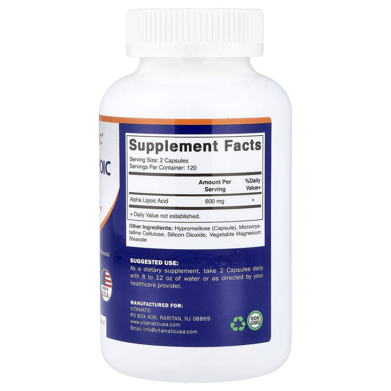 Vitamatic, альфа-липоевая кислота, 240 растительных капсул (300 мг в 1 капсуле)