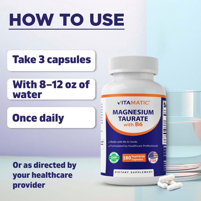 Vitamatic, таурат магния с витамином B6, 180 вегетарианских капсул