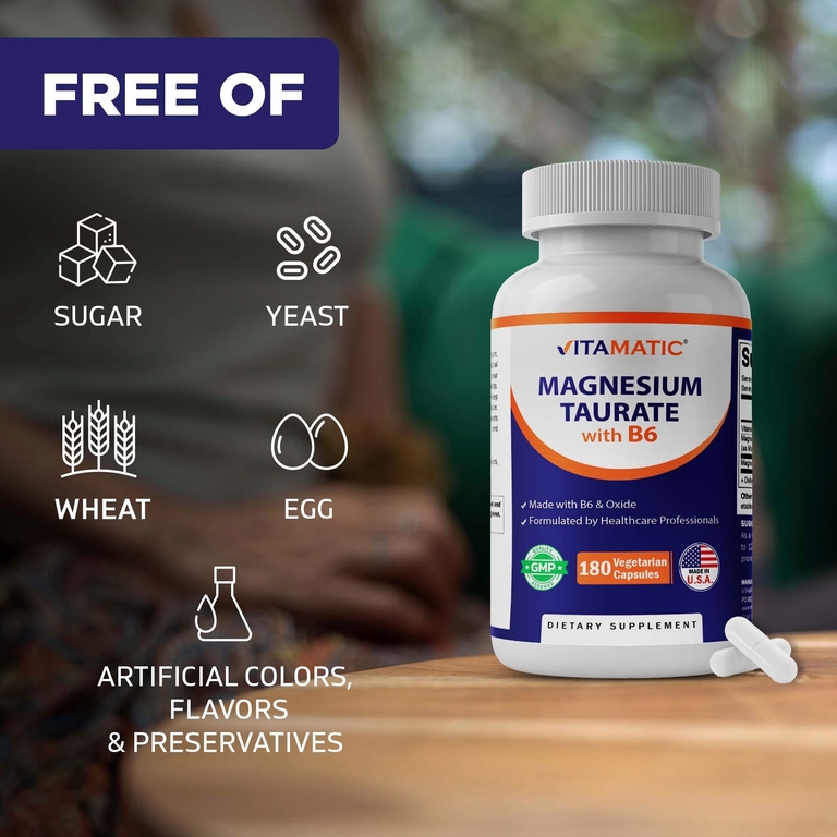 Vitamatic, таурат магния с витамином B6, 180 вегетарианских капсул