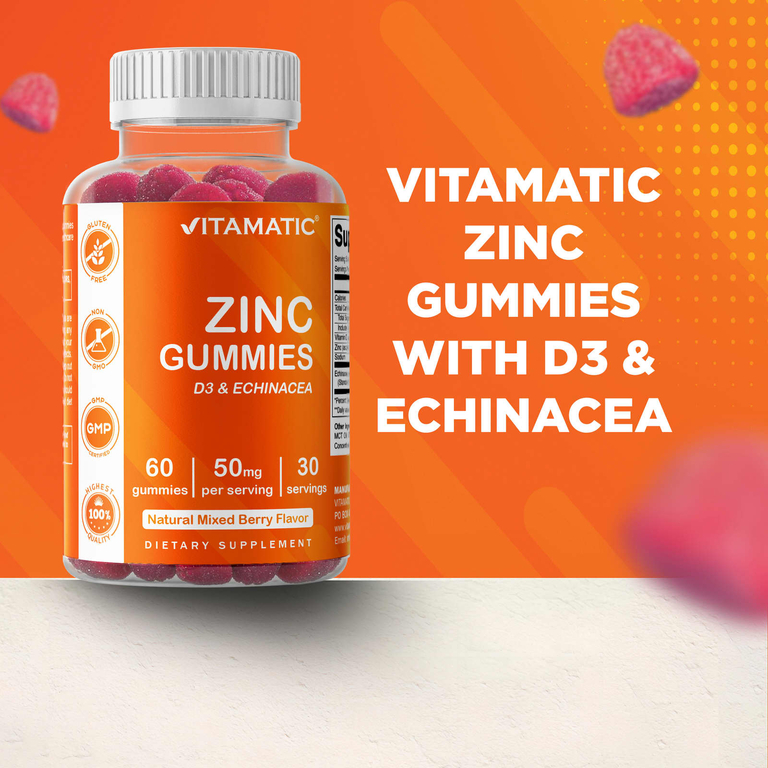 Vitamatic, Жевательные мармеладки с цинком, ягодное ассорти, 60 жевательных таблеток