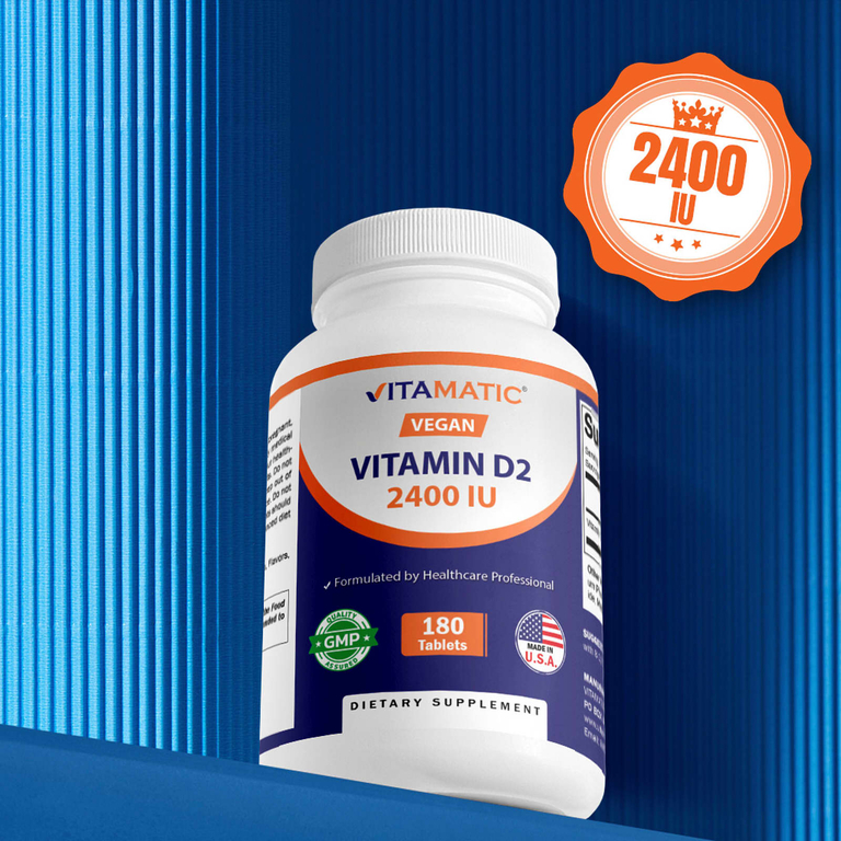 Vitamatic, веганский витамин D2, 60 мкг (2400 МЕ), 180 таблеток