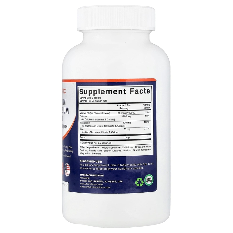 Vitamatic, Кальций, магний, цинк с D3 и бором, 365 покрытых таблеток