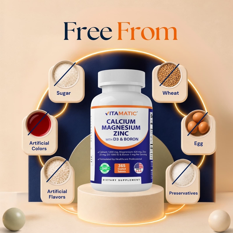 Vitamatic, Кальций, магний, цинк с D3 и бором, 365 покрытых таблеток