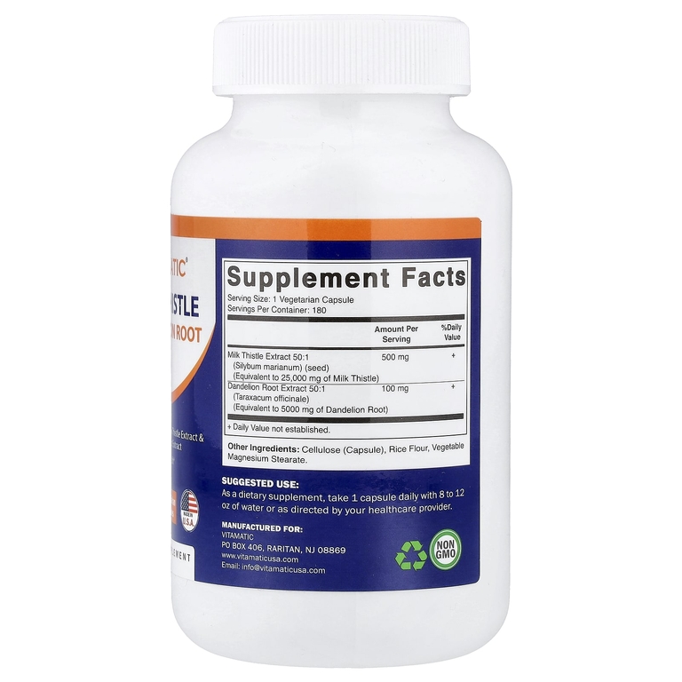 Vitamatic, Расторопша + корень одуванчика, 180 вегетарианских капсул