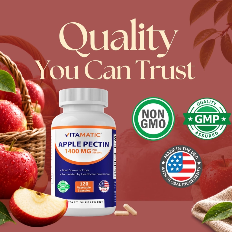Vitamatic, яблочный пектин, 120 вегетарианских капсул (700 мг в 1 капсуле)