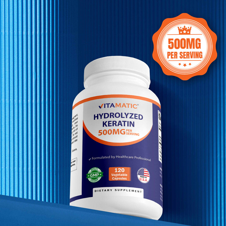 Vitamatic, гидролизованный кератин, 120 растительных капсул (250 мг в 1 капсуле)