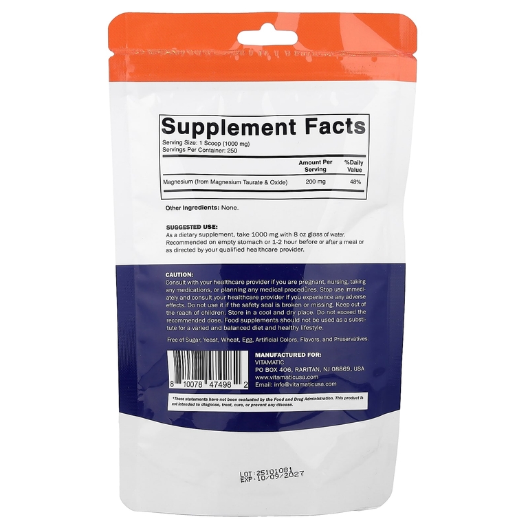 Vitamatic, Порошок таурата магния, 250 г (8,8 унции)