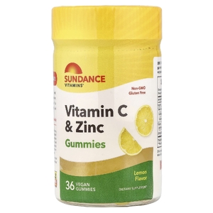 Sundance Vitamins, жевательные таблетки с витамином C и цинком, лимон, 36 веганских жевательных таблеток