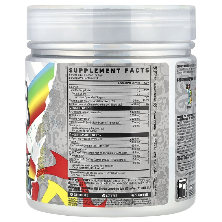 Ghost, Legend® Pre-Workout, Sour Strips® Rainbow, 675 г (23,8 унции)