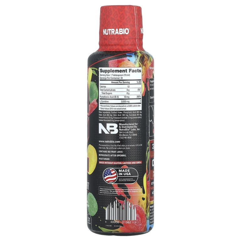 NutraBio, Lean Shots, L-карнитин 3000, кислая конфета, 473 мл (16 жидк. Унций) (Товар снят с продажи) 