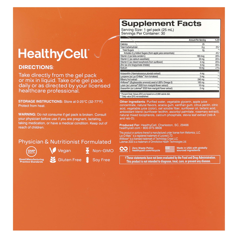 HealthyCell, Eye Health, кровавый апельсин, 30 гелевых пакетиков по 25 мл (0,84 жидк. Унции)