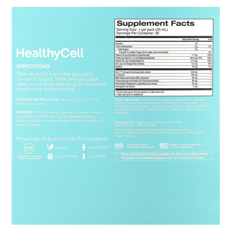 HealthyCell, Telomere Length, виноград, пакетики из 30 гелей по 25 мл (0,84 жидк. Унции)