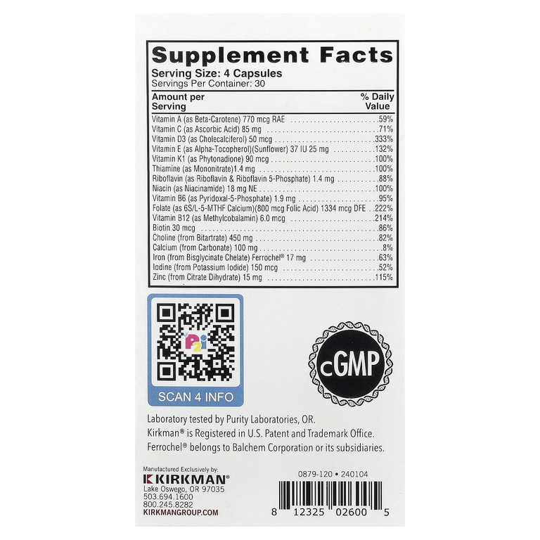 Kirkman Labs, Prenatal with Choline, 120 Capsules