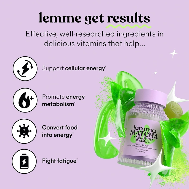 Lemme, Energy B12 и CoQ10, жевательные мармеладки, матча, 60 жевательных таблеток