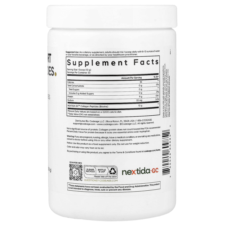 Codeage, порошок с пептидами коллагена для поддержки уровня глюкозы, Trim & Glow®, без добавок, 300 г (10,58 унции)