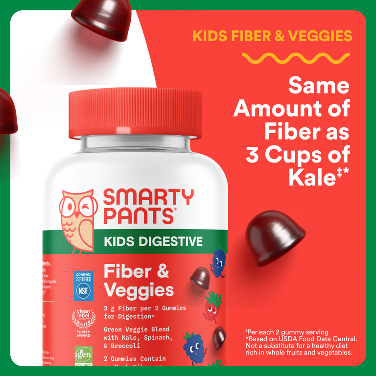 SmartyPants, Kids Digestive, пищевая клетчатка и овощи, ягодный микс, 60 жевательных таблеток